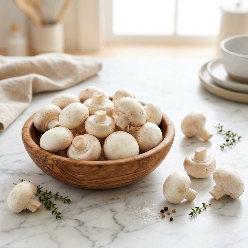 Fresh button mushrooms ready for the butter-garlic sauté